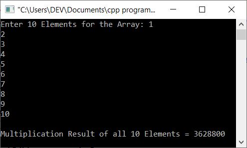 multiply all elements in array c++