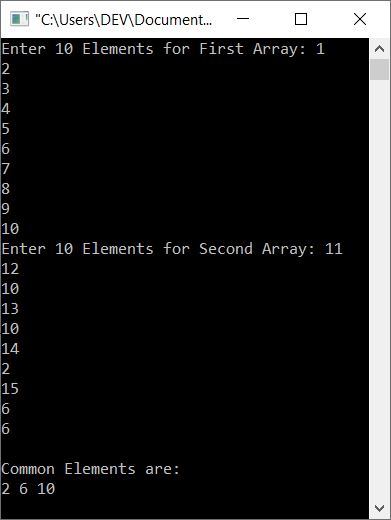 print common elements between two arrays c++