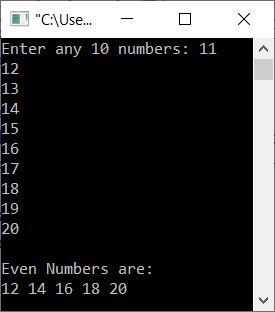 print even numbers in array c++
