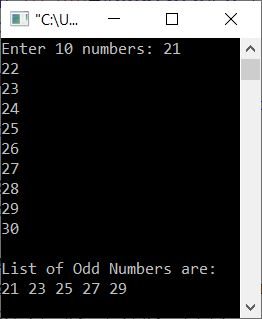 print odd numbers in array c++