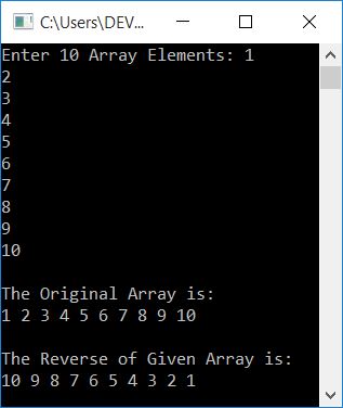 print reverse of array c++