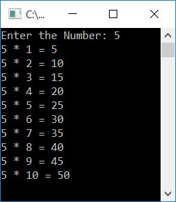 print table of given number c++