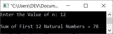 sum of first n natural numbers c++