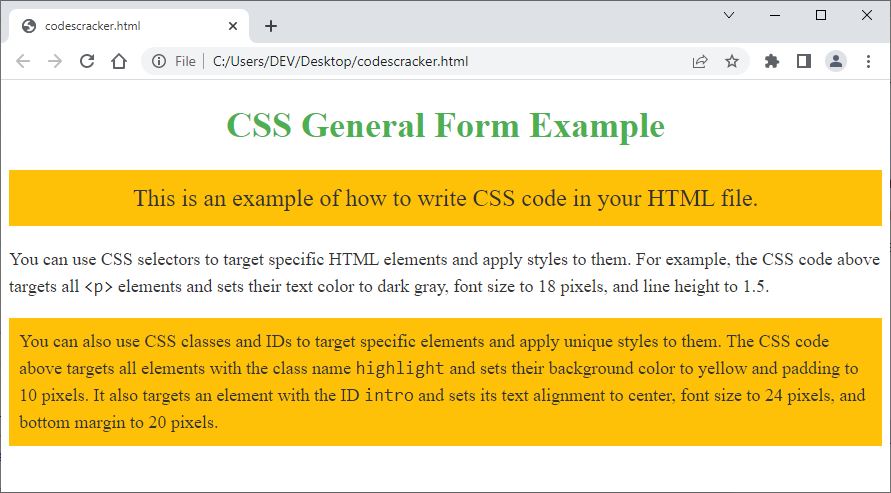 css syntax example code