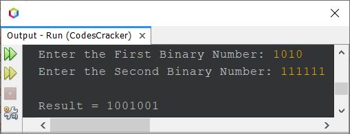 add two binary numbers in java