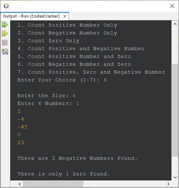 count negative number and zero in java