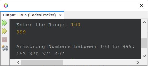 find armstrong number within range