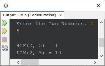 hcf lcm of two numbers java program