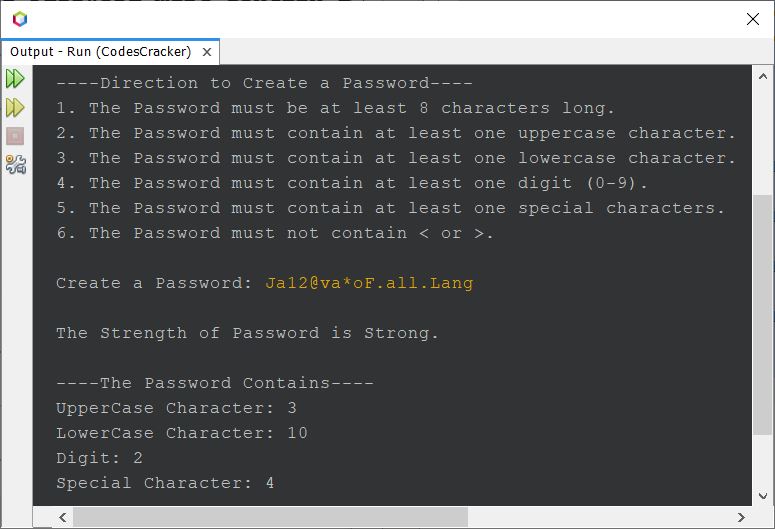 java check strength of password example
