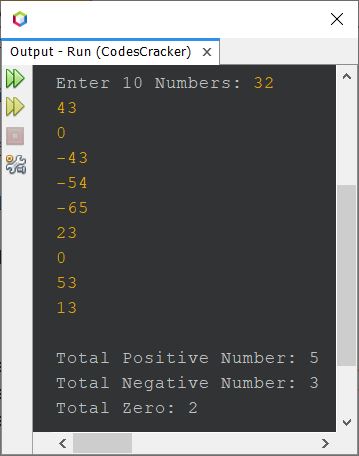java count positive negative numbers