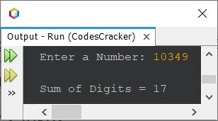 java find sum of digits of number