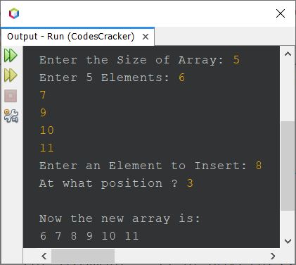 java insert element in array at given position