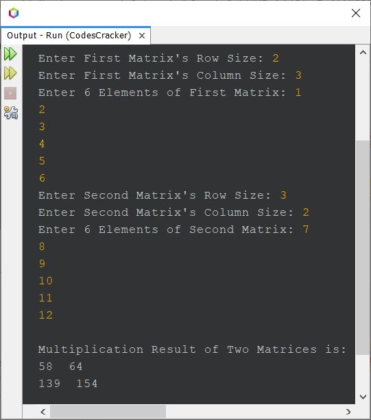 java multiply two matrices