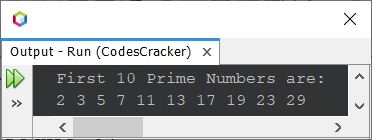java print first 10 prime numbers