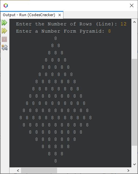java print full pyramid of numbers