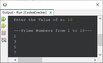 java print prime numbers from 1 to n