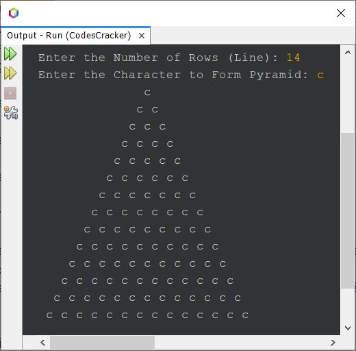 java print pyramid pattern of alphabets