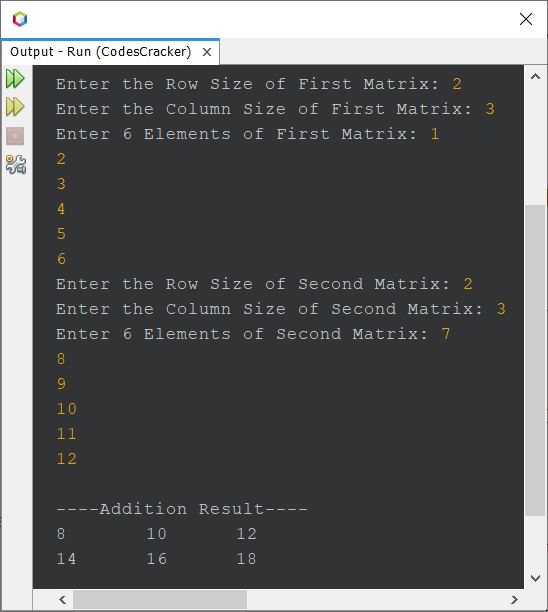 java program add two matrices