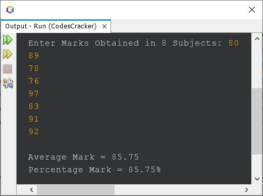 Java Program calculate average percentage marks