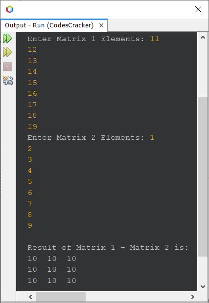 java subtract two matrices