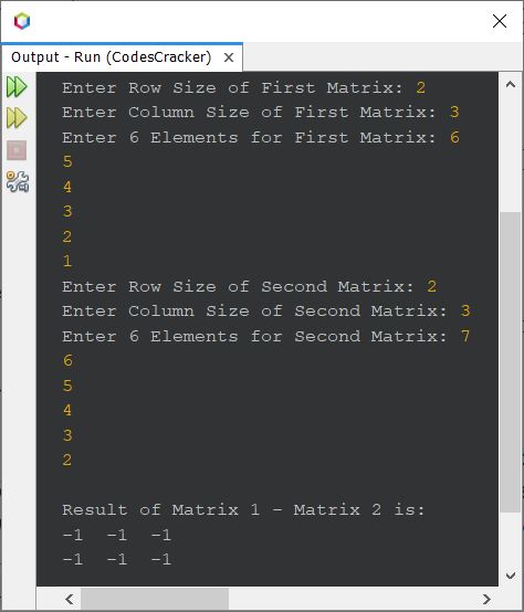 matrix subtraction in Java