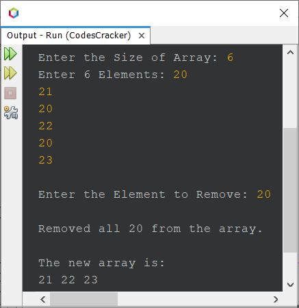 remove element from array java program