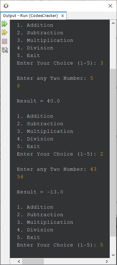 simple calculator program in java using switch