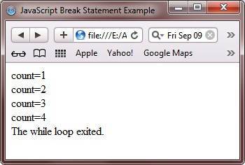 javascript for break