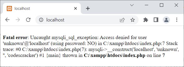 php connect error