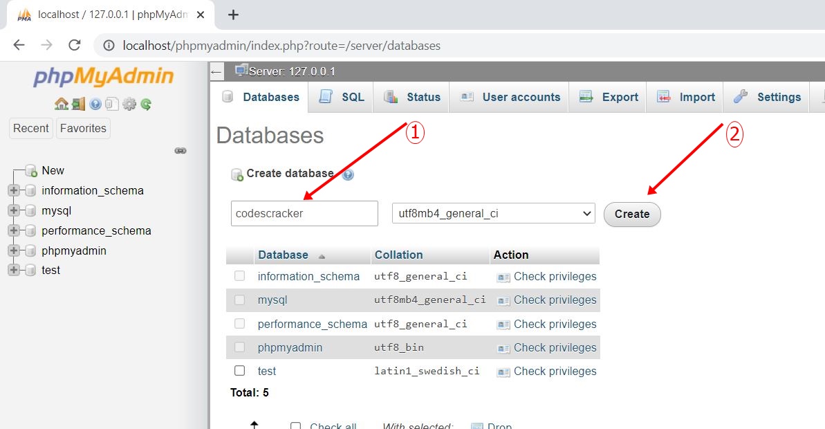 php mysql create database name