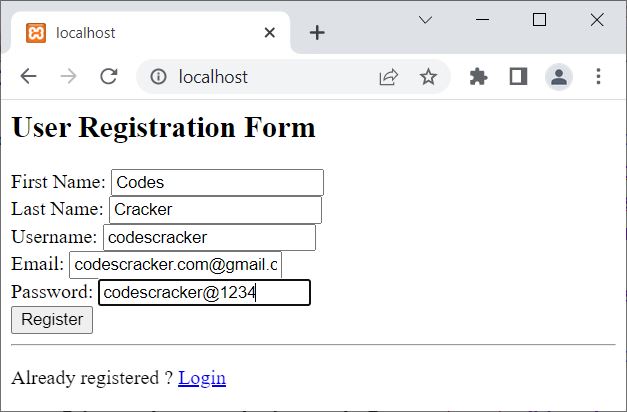 php mysql registration form