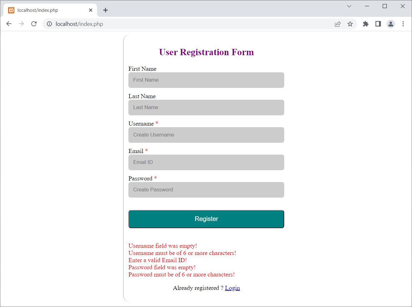 php mysql user registration