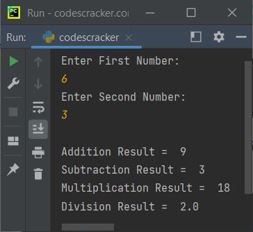 addition subtractoin division multiplication python