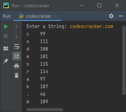 python find ascii values of characters