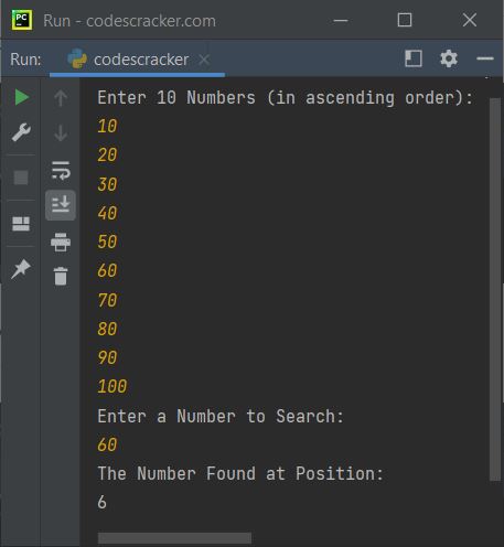 binary search in python using list