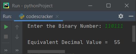 binary to decimal conversion python