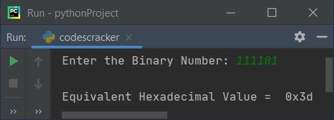 binary to hexadecimal conversion python