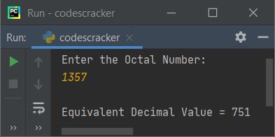 convert octal to decimal python