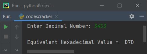decimal to hexadecimal conversion python