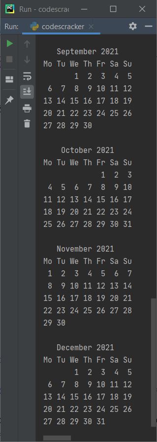 display all months calendar of given year python