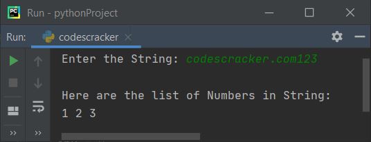 extract numbers from string using isdigit python
