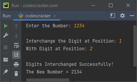 interchange any two digits of number python