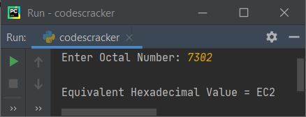 octal to hexadecimal conversion in python