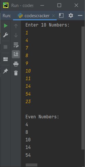 print even numbers in list python