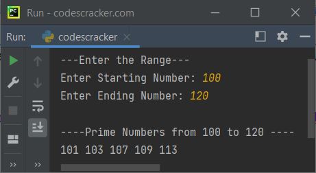 print prime numbers in given range python