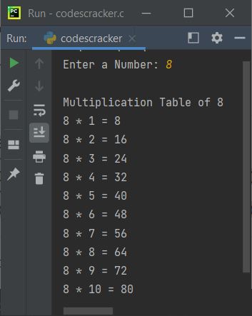 print table of given number python