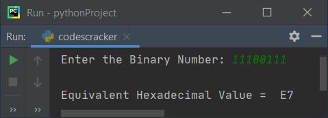 python convert binary to hexadecimal