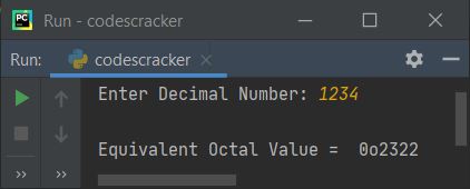 python decimal to octal using oct