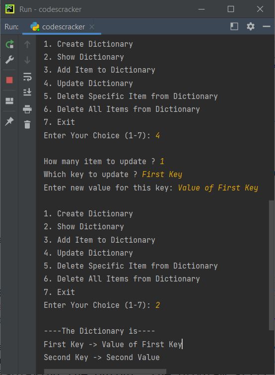 python dictionary example program