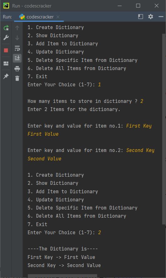 python dictionary mega program